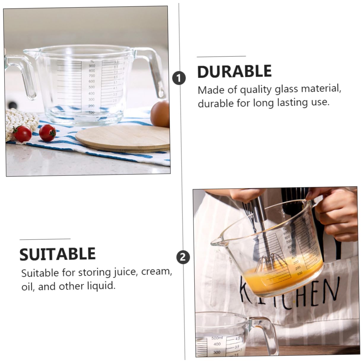 Ciieeo Taza Batidora De Huevos Jarra Medidora De Vidrio Resistente Al Calor Para Uso Cocina Para Ingredientes Con Graduación Clara Para Facilitar La Medición