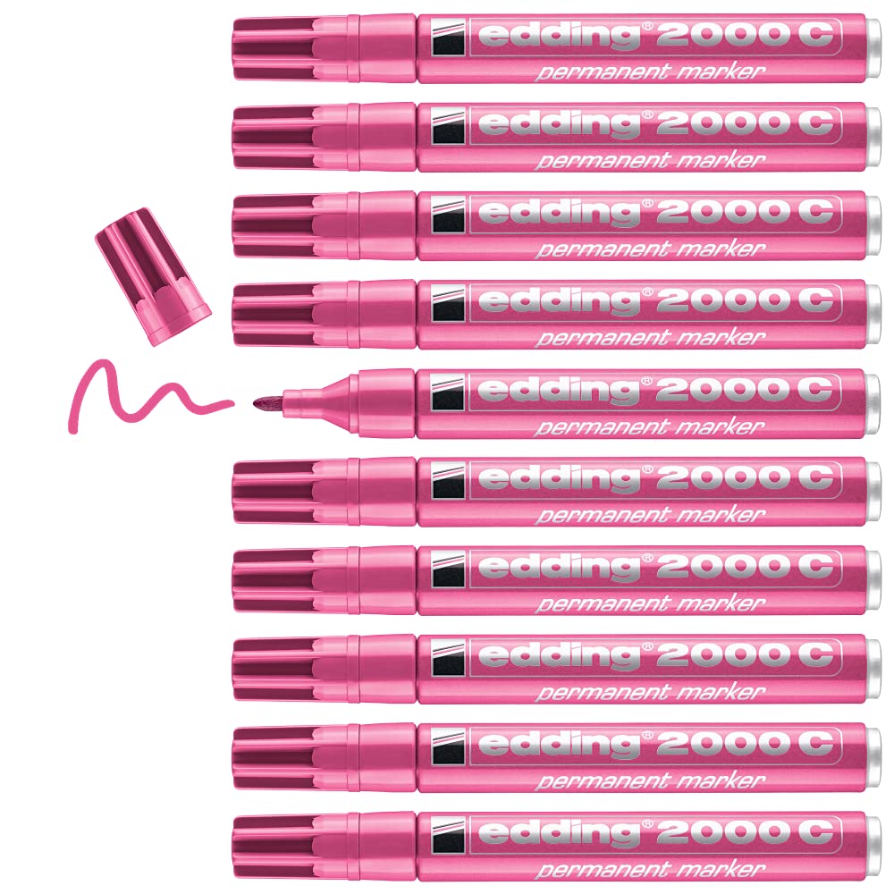 edding 2000 C permanent marker - pink - box of 10 - round nib 1.5-3 mm - quick-drying permanent markers - waterproof, smudge-proof - for cardboard, plastic, wood, metal, fabric - marker pen — image 1