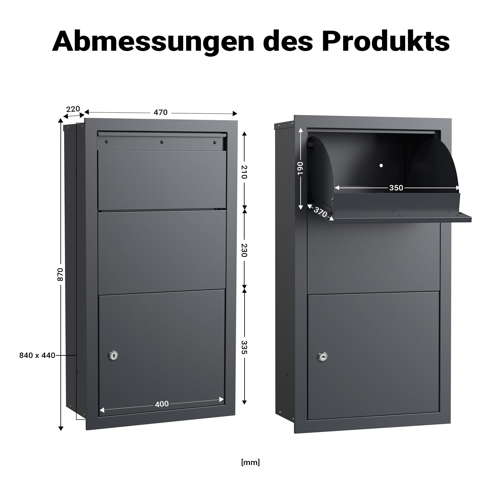 XPOtool Paketkasten Anthrazit 470 x 220 x 870 mm, Paketbox Zuhause, Private Paketannahme passend für Pakete und Päckchen, Wandbriefkasten Stahl