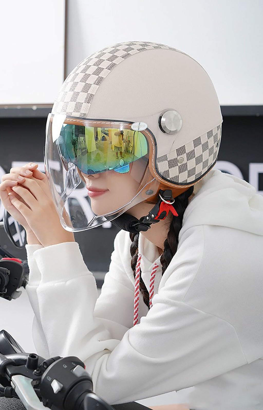 Casque Moto Jet Bluetooth Microphone Intégré, Casque Moto Certification ECE, Adultes Unisex Motocyclette Électrique 3/4 Demi Casque, pour mobylette Scooter 12,L(57-60CM)