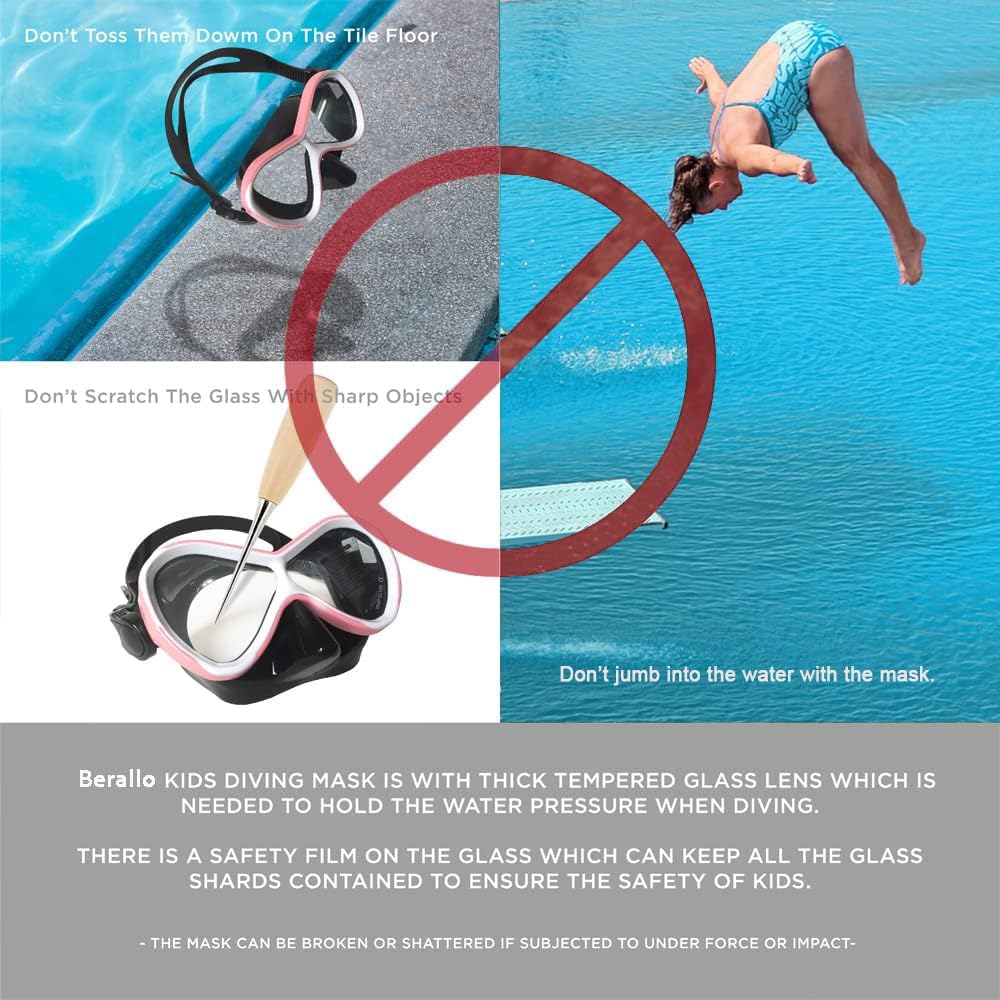 Maschera da snorkeling per bambini, anti-appannamento e anti-perdite, occhialini da snorkeling e nuoto, impermeabile, resistente maschera in vetro temperato, per bambini dai 4 ai 14 anni