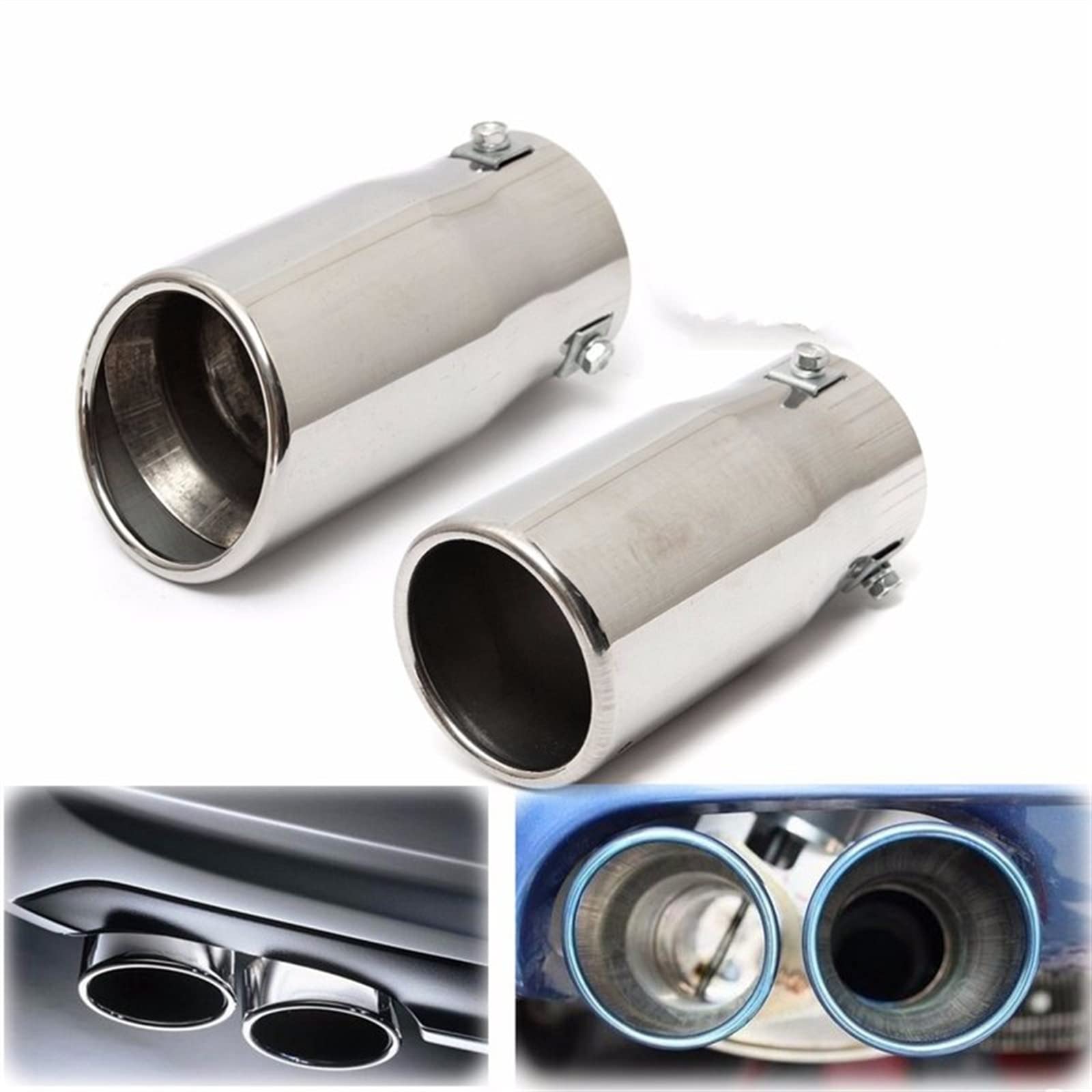 TERMINALE DI SCARICO OVALE DOPPIA USCITA 104X73mm AUTO INGRESSO 33>50mm EVOKE IN ACCIAIO CROMATO FINALINO ESTETICO - AF Racing