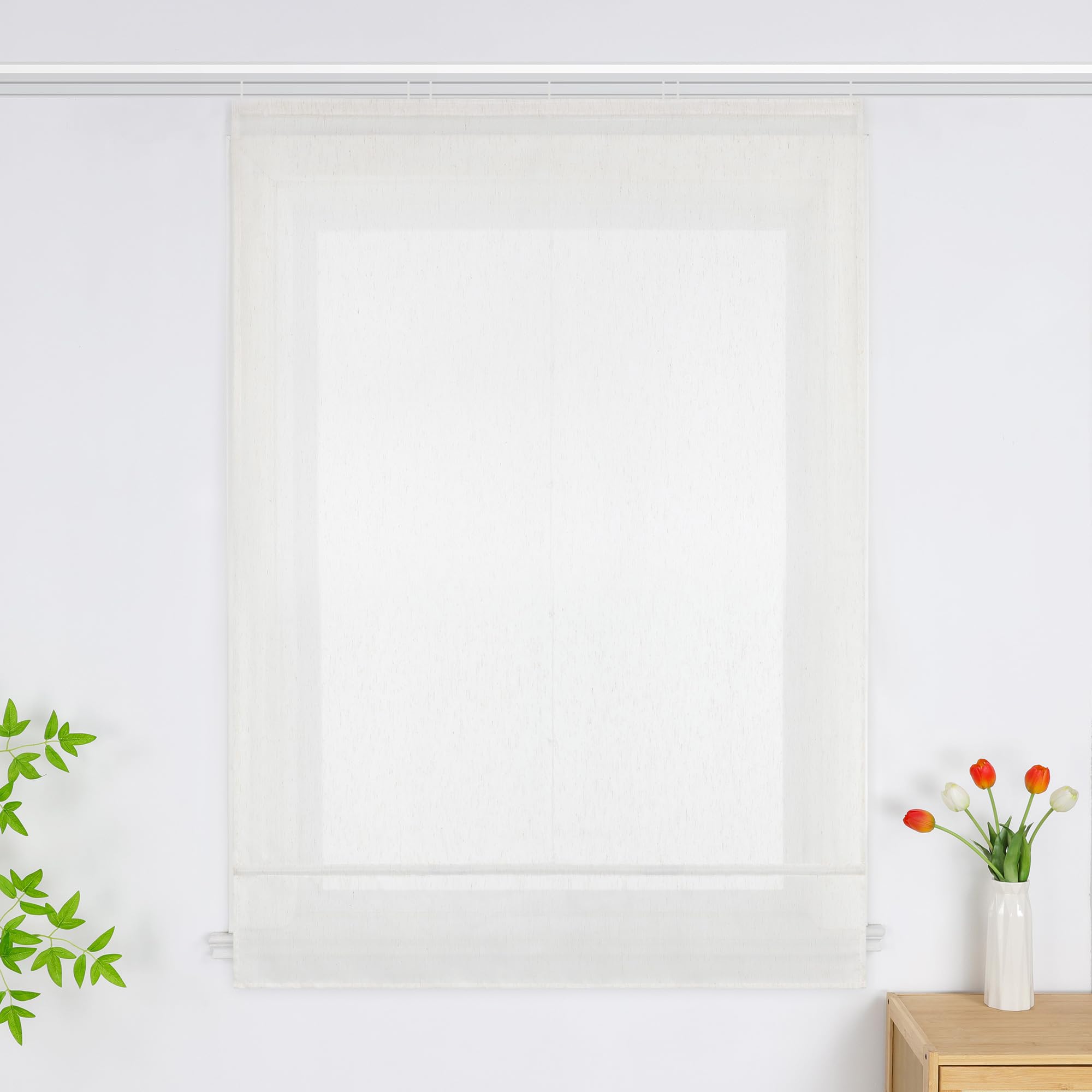 ESLIR Raffrollo mit Klettband Raffgardine Leinenoptik Transparent Beige 140x140 cm