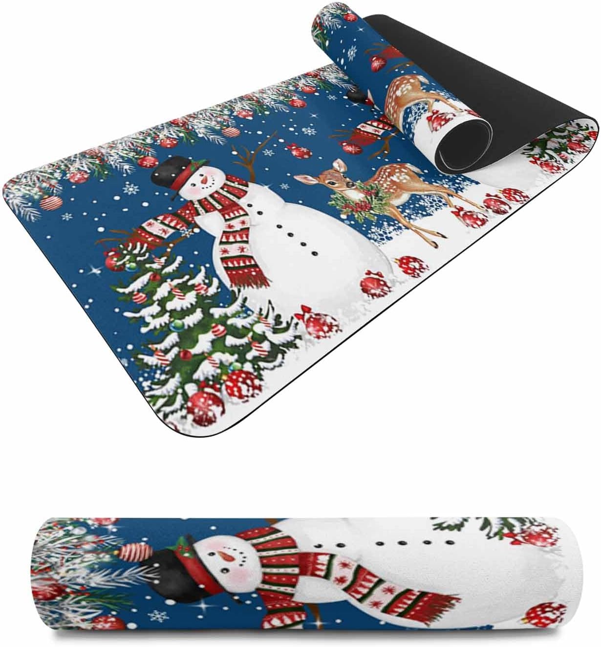 Heat Proof Table Pads Waterproof Decorative, Christmas Snowman Non-Slip Table Countertop Protector, Navy Blue Xmas Tree Ball Elk Snow Insulation Mat for Dining Room, 48 x 12 Inches