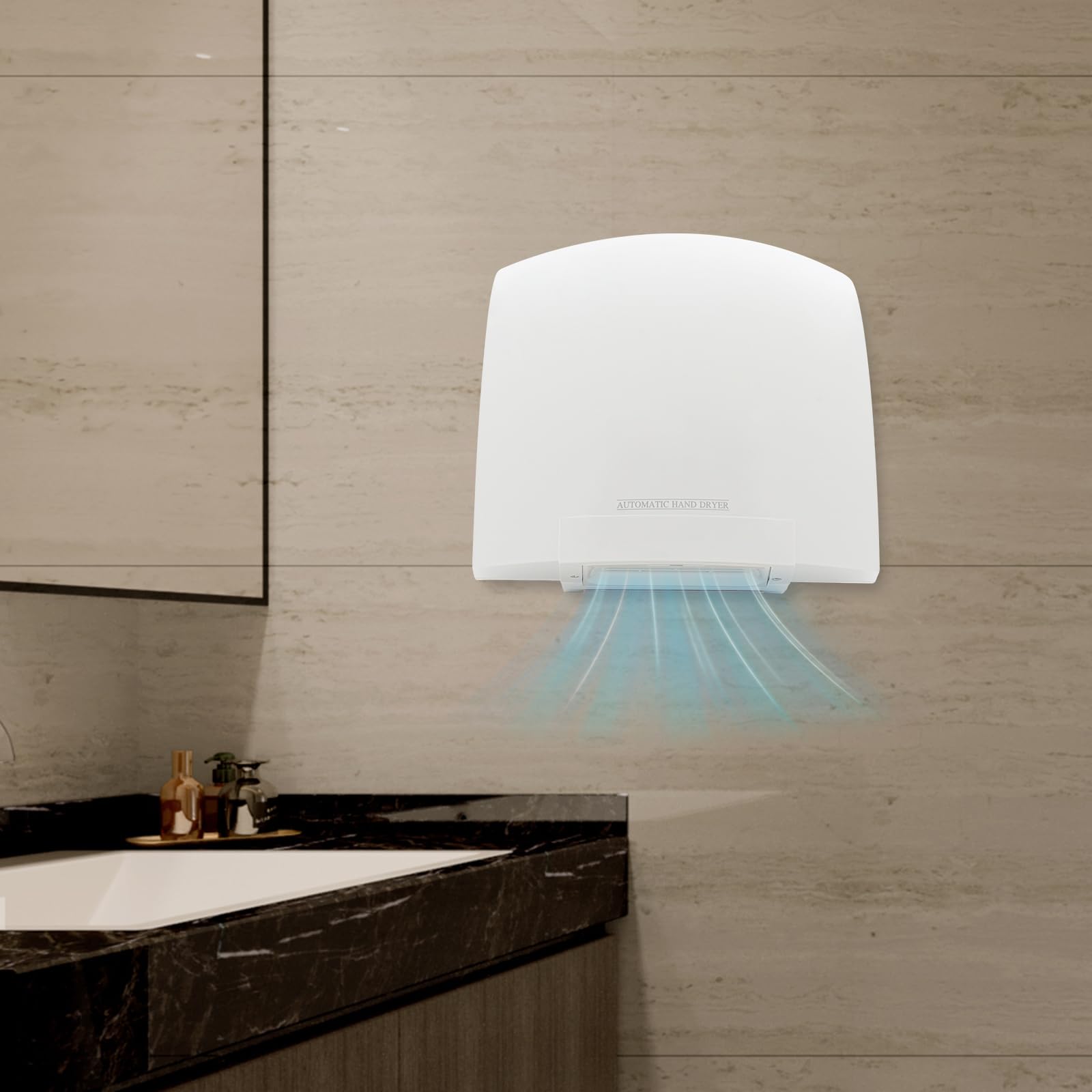 Secador de manos eléctrico con sensor infrarrojo automático, montaje en pared, sin contacto, para baño, aseos comerciales y domésticos, bajo ruido (70 db)