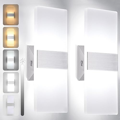 TRLIFE Dimmable LED Wall Sconces, 4 Color Temperature 12W Modern