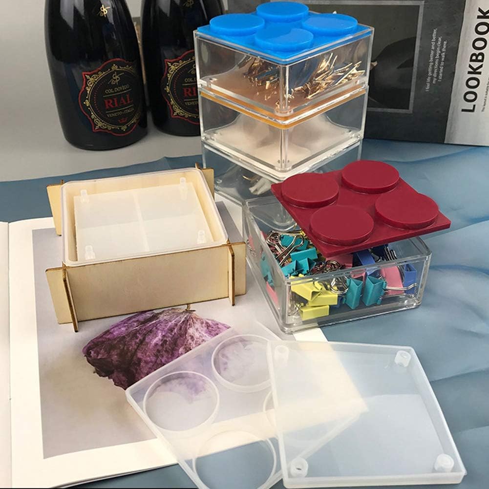 Wehous Silicone Multi-Layer Storage Box with Lid Mold Set for Epoxy Resin Casting Multi-Purpose Stackable Stationery Jewelry Trinket Organizer Holder Mould Art Crafts Supplies Home Decor Gifts