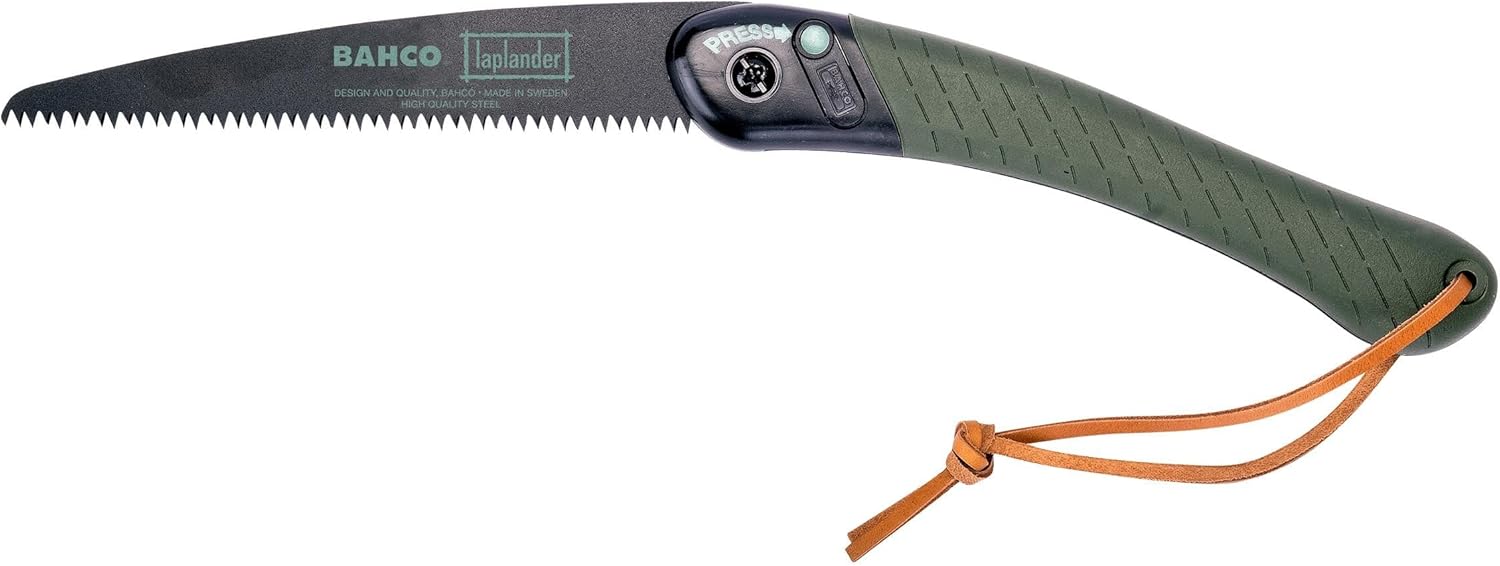 Bahco 9" Laplander Folding Saw for Trail Maintenance, Wood Processing, and Survival Use, Rust-Protected Blade, Secure Lock, Ergonomic Grip, Ideal Bushcraft and Camping Tool