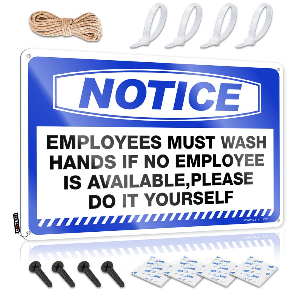 Fzfn Men's Colour Kitchen Sets Cool Wall Decor Waterproof | Notice Employees Must Wash Hands If No Employee Rustic Scoreboard Decoration(20X30cm)