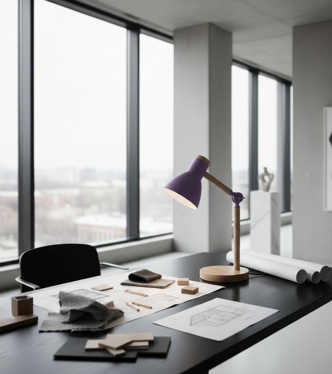 BEL AIR HOME - Lampada da scrivania TEACHER - metallo e legno - 1xE-27- design moderno ed elegante - ideale per ufficio e studio -VIOLA (Lampadina Non Inclusa)
