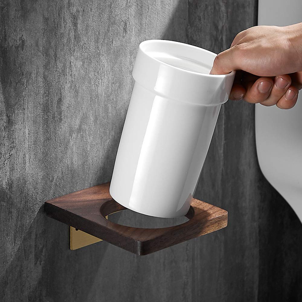Nff Spazzola E Supporto per La Toilette, Bagno in Noce Pennello da Parete Pennello da Parete Manico Lungo con Setole Flessibili Spazzola Igienica 12x14x40 Cm (Color : B)