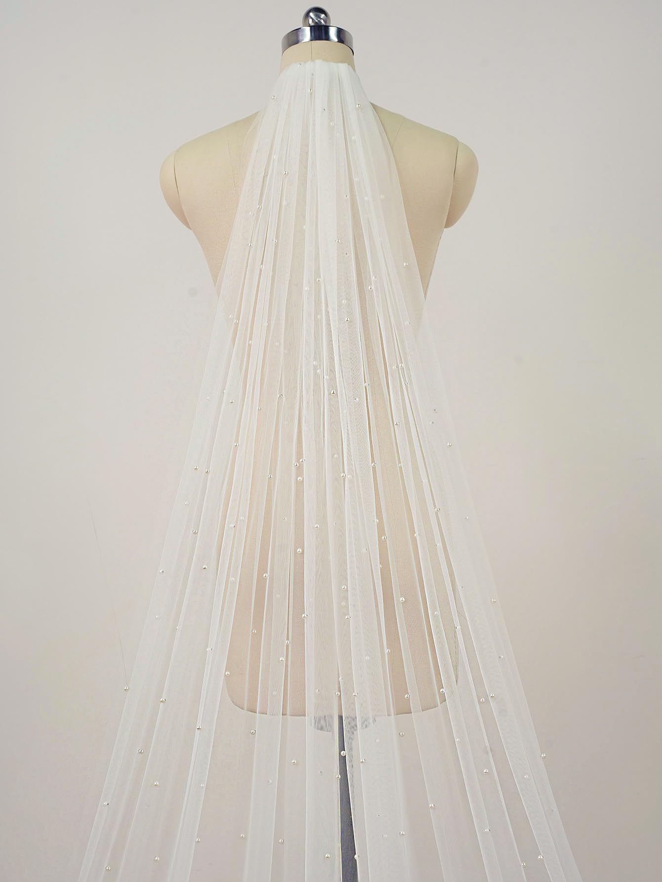 EllieWely Schleier mit langen Perlen, floraler Spitze, weicher Tüll, Hochzeit, Brautschleier mit Metallkamm