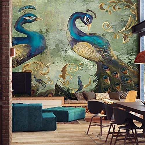 Wallpaper Experten European Style Vintage Peacock Oil Painting Photo Wallpaper Restaurant Living Room Backdrop Wall Decor Mural Papel De Parede 3D 400cmX280cm(157.5 by 110.2 in )
