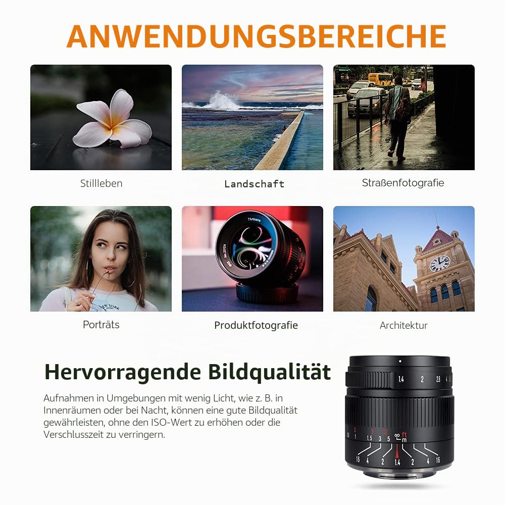 7artisans 55mm F1.4 Mark II APS-C Objektiv mit manueller Fokussierung Spiegellose Kameras mit großer Blende Objektiv für Canon EOS-M/EOS-M2/EOS-M3/EOS-M100/EOS-M5 EOS-M6/EOS-M50/EOS-M10