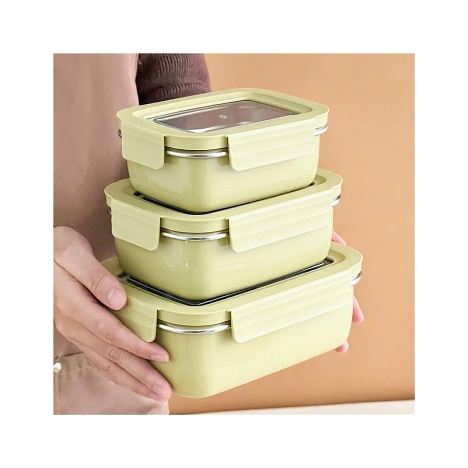 Genérico Fiambrera portátil de gran capacidad for Picnic con compartimentos individuales/dobles, contenedor acero inoxidable 304 a prueba fugas(Green 850ml)