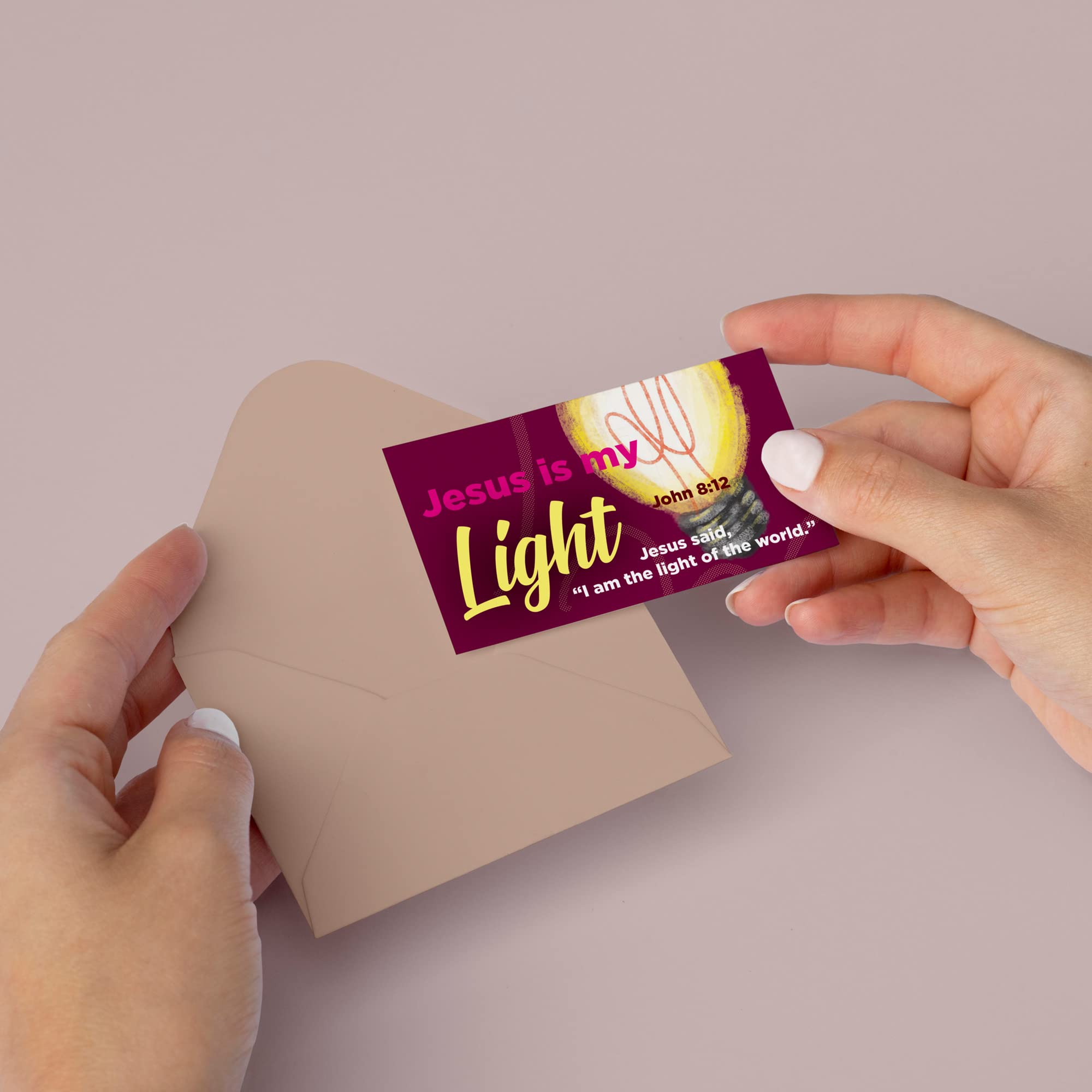 Jesus is my Light, John 8:12, Bulk Pack of 25 Affirmation Scripture Cards for Kids, Pass it On Christian Bible Verse Cards for Sunday School, Childrens Church, & Youth Group Ministry - Image 4