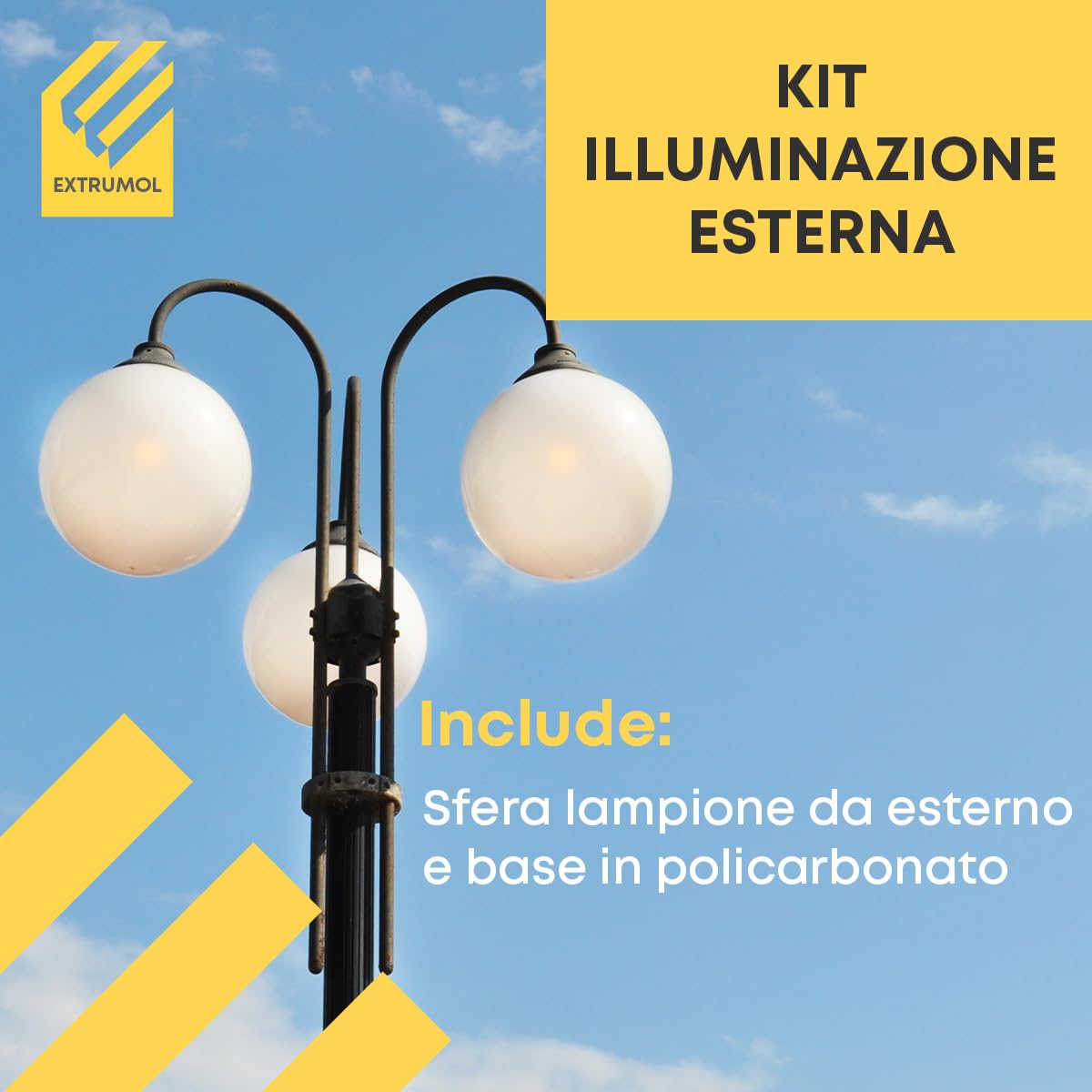 Kit de Iluminación Exterior – Bola Farola Exterior Policarbonato Blanco - Ø40 cm (Boca 17 cm) y Base de Policarbonato E27 Negro – Ideal para Jardines, Parques, Caminos y Espacios Públicos