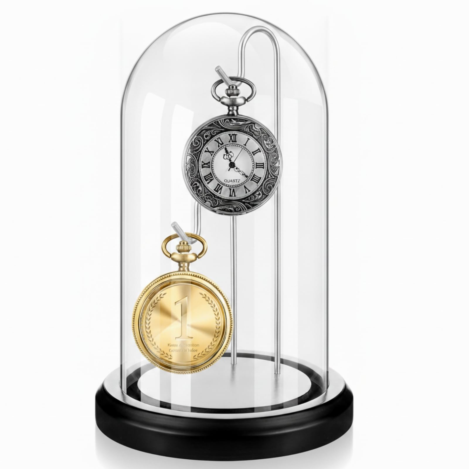 Beeveer 1pc 4x7 Pocket Watch Display Case 2 Hook Black Silver
