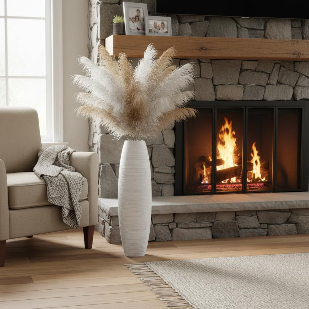 Tall Floor Vase, 27.5 inches (70cm, 2.3FT) Floor Vase Sturdy and Luxurious,Tall Vases for Country Home Decor, Living Room, Resin White Vases - Image 4