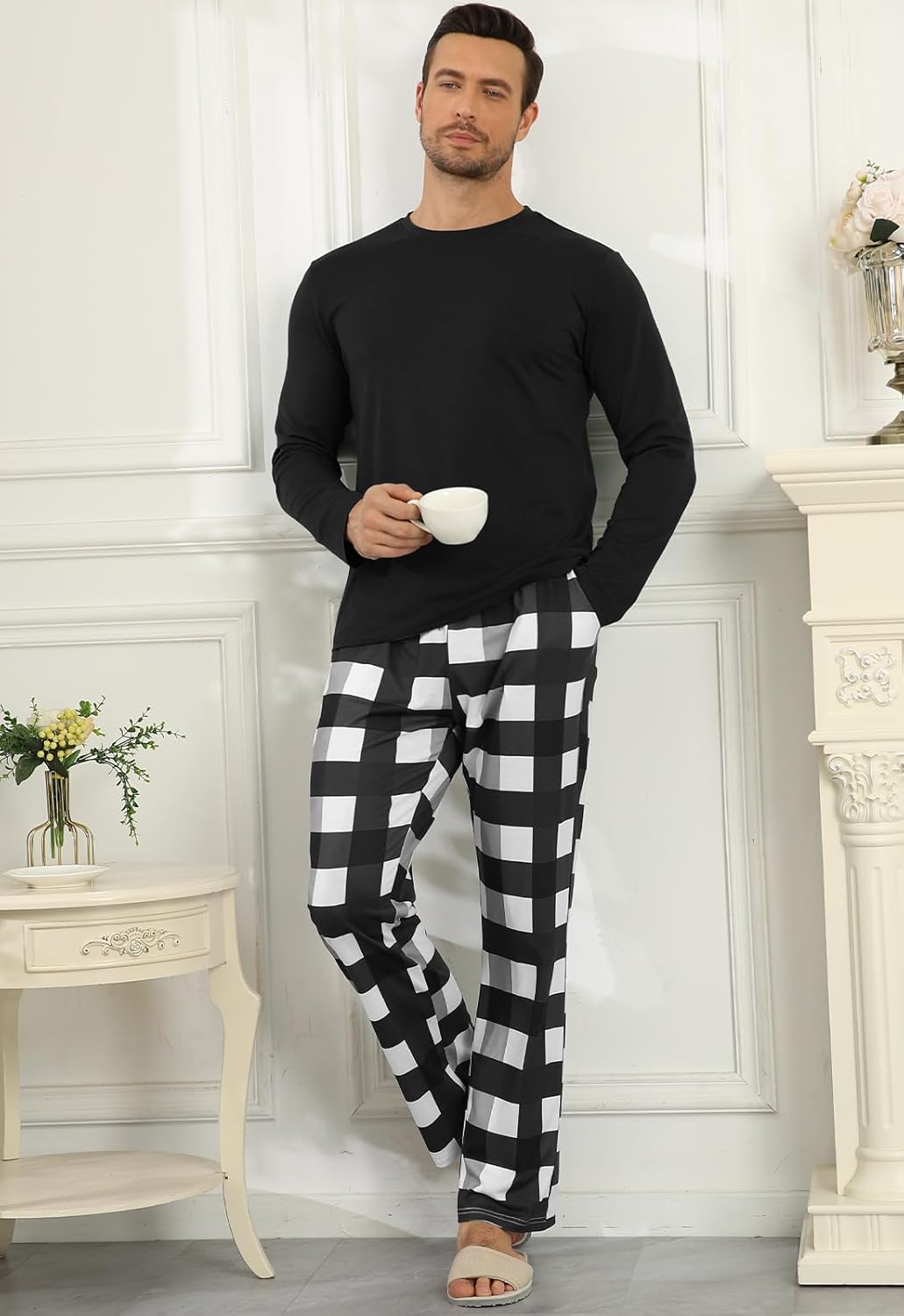 KUYIGO Men 2 Piece Pajamas Set Plaid Sleepwear Loungewear Nightwear PJ Sets - Image 6