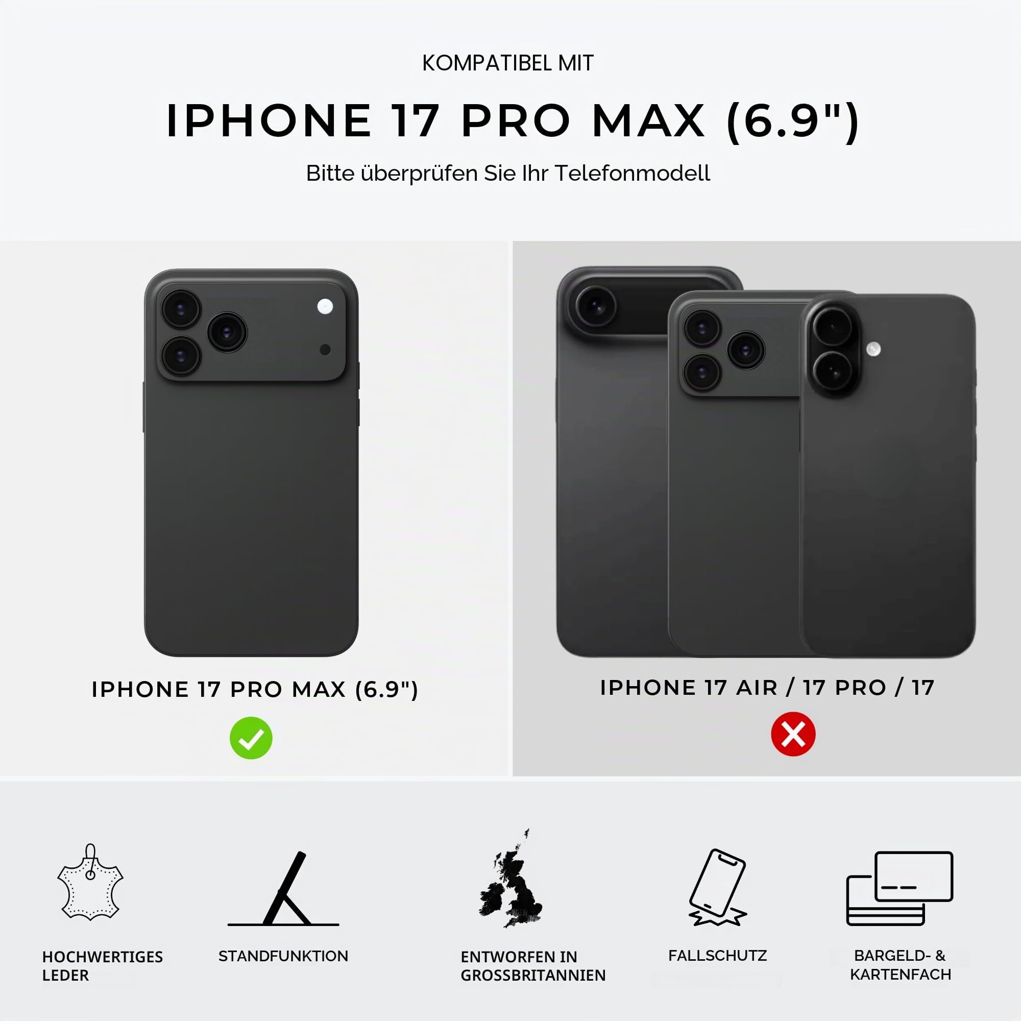 Snakehive Lederhülle für iPhone 17 Pro Max – Klapphülle mit Kartenfächern & Standfunktion (Braun)
