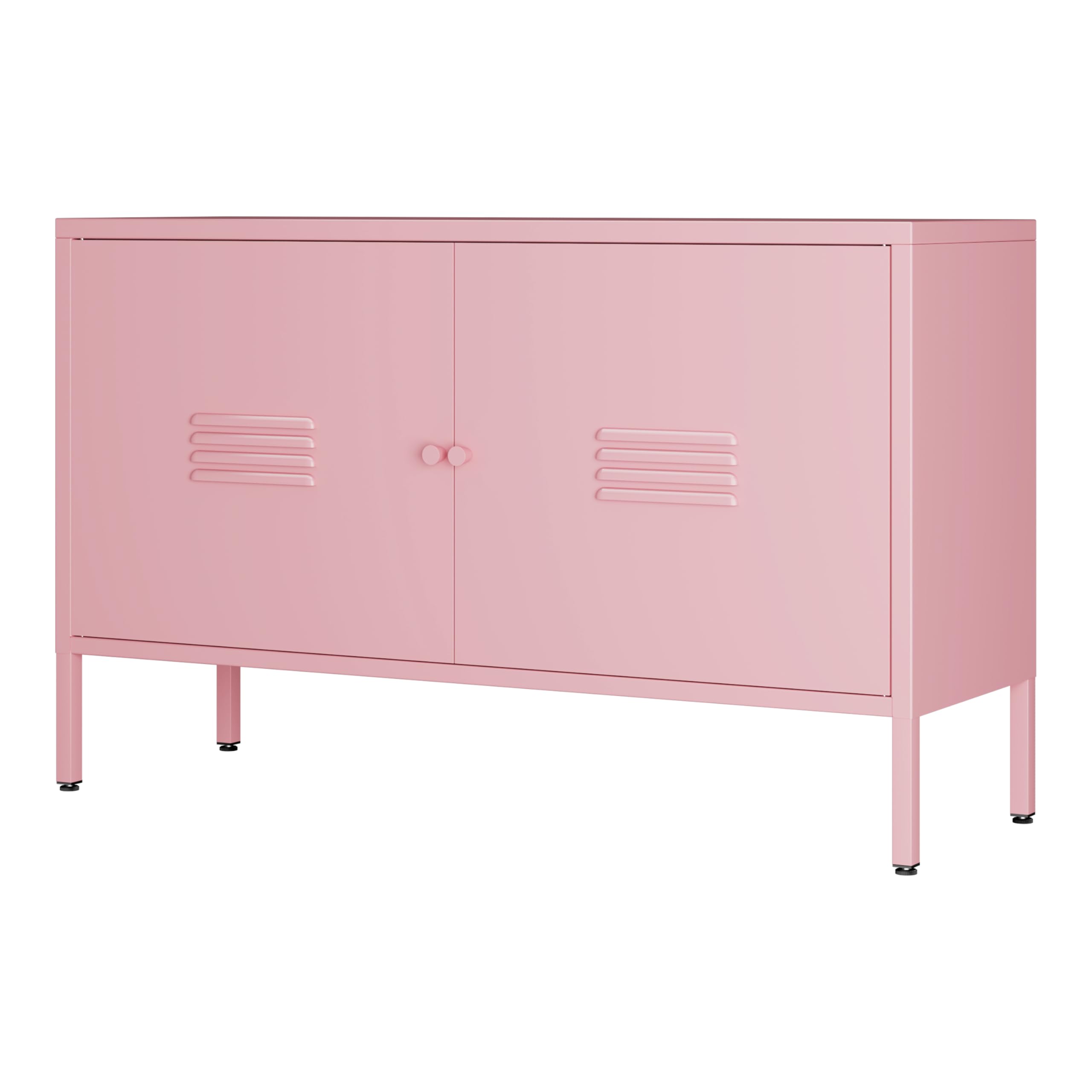 Amazon｜LINGZOE 2ドア スチールストレージキャビネット ピンク テレビ