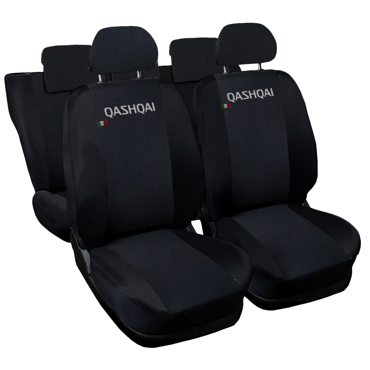 Auto Accessori Lupex | Set 12 pezzi Coprisedili Auto Compatibili con Qashqai I e II (2006-2021), Colore Nero, Made In Italy, in Policotone, Protezione Sedili Anteriori e Posteriori