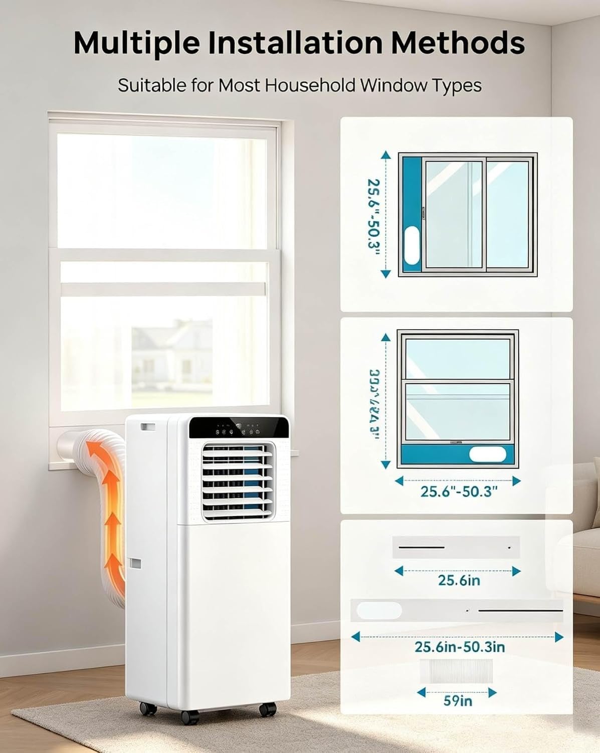 Aire Acondicionado Portátil 3-en-1 9000 BTU, Silencioso Sin Unidad Exterior, Enfriador para Habitación 220 ft², con Temporizador y Mando a Distancia para Salón, 14000 British Thermal Units