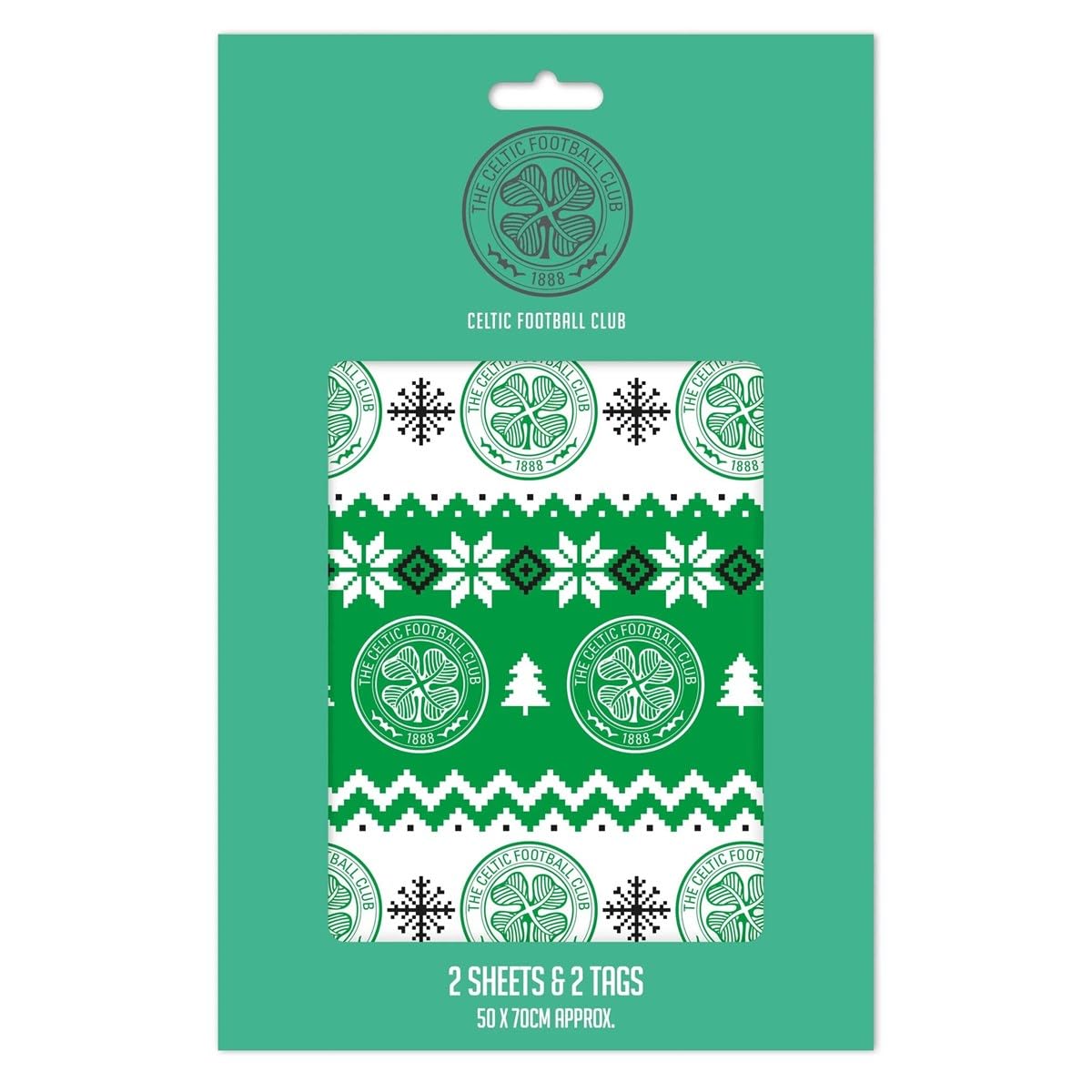 CHRISTMAS WRAPPING PAPER CELTIC FC CHRISTMAS WRAP FOR GIFTS FOOTBALL 2 SHEETS 2 TAGS WRAP