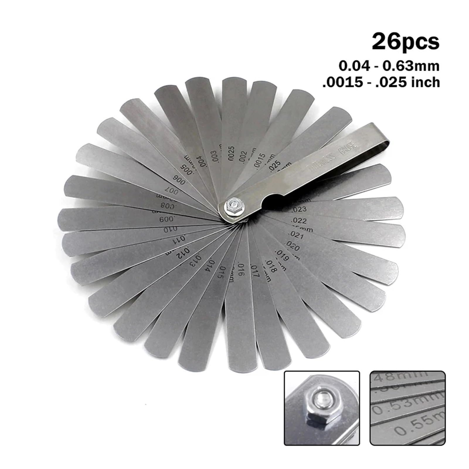 Miarka szczelinowa stożkowa, Zestaw metrycznych szczelinomierzy 14-32 ostrza 0,04-0,88 mm mosiężny zawór popychacz(32PCS)