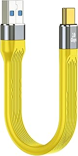 QIANRENON USB C to USB 3.1 Short Cable 10Gbps Type C Male to USB 3.1 Male Flat Flexible Cable USB 3.2 Gen 2 Data Cable 100W PD Fast Charging,for Mobile Power Smartphone Tablet,Yellow,13cm/5.1in