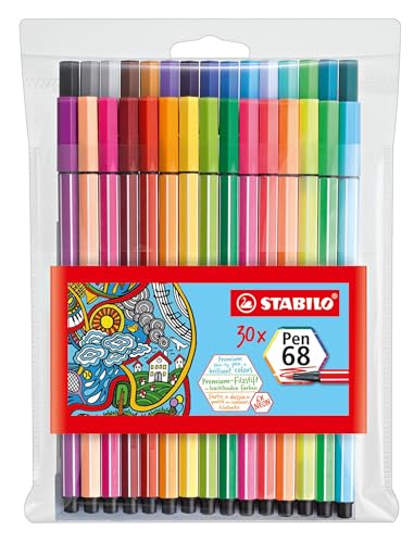 Rotulador premium STABILO Pen 68 - Estuche con 30 colores (6 neón)