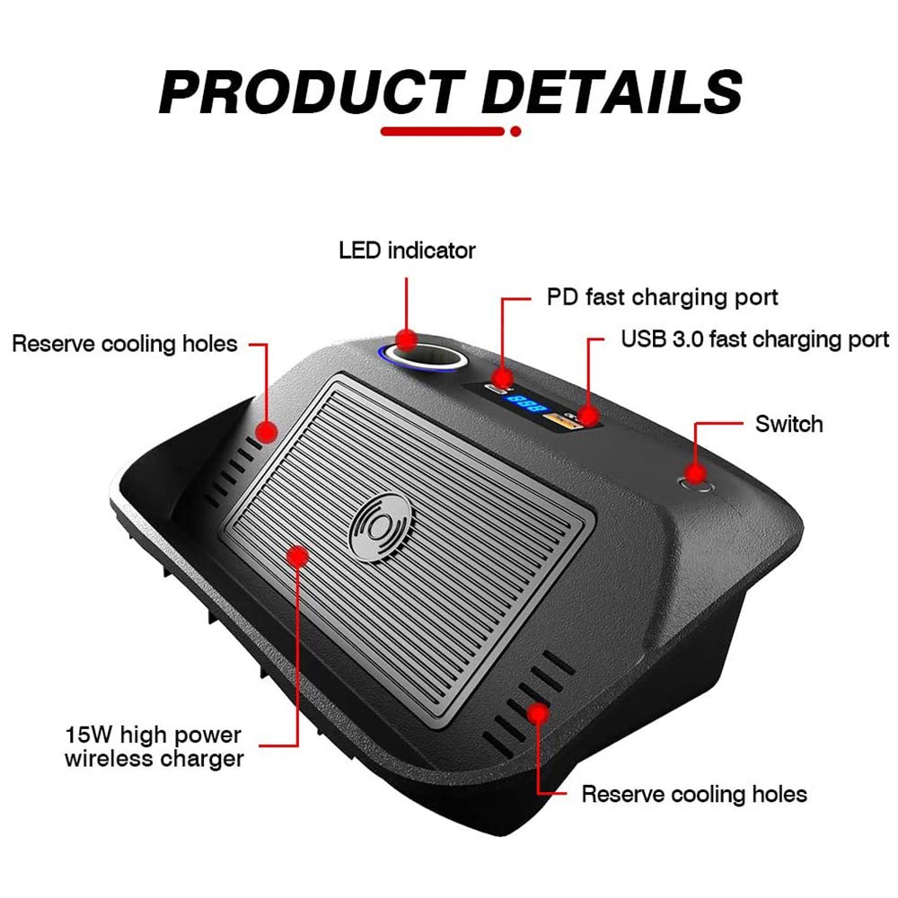 Cargador Inalámbrico Coche para Toyota Corolla 2019 2020 2021 Consola Central Accesorios Panel, 15W Carga Rápida Auto Teléfono Cargador Almohadilla con Puerto USB de QC3.0 y 18W Puerto PD