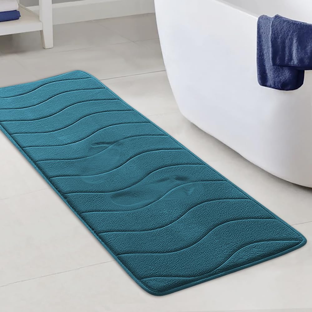Flamingo P Memory Foam Bath Mat Extra Long Mats for Bathroom Non Slip Water Absorbent Shower Rug, 47x17,Dark Teal