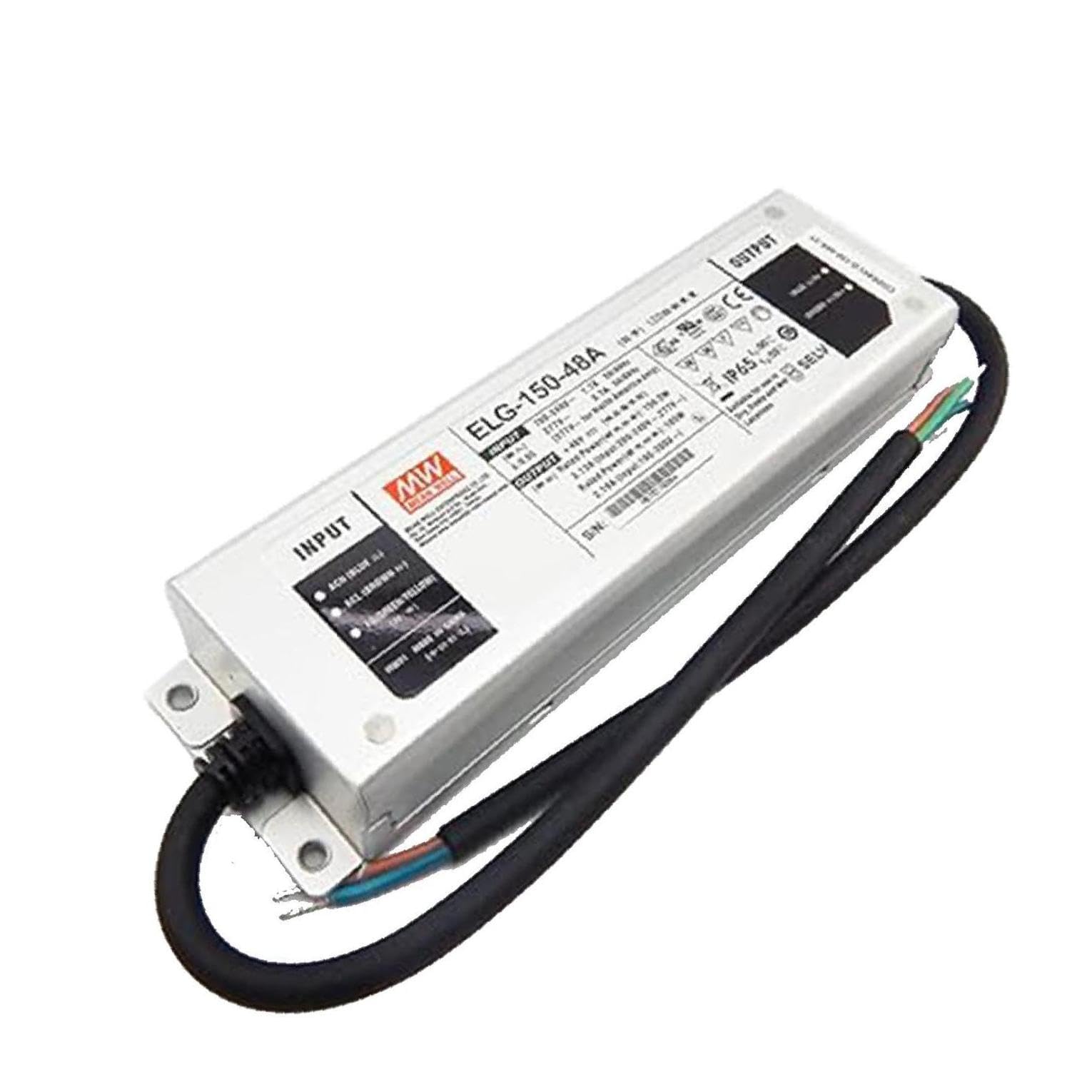 MW Mean Well Metal Casing ELG-150-12/24/36/42/48/54A-3Y with PFC Function 3 in 1 /DALI/Timer Dimming/C.V. or C.C./IP67 Power Supply (ELG-150-48A)