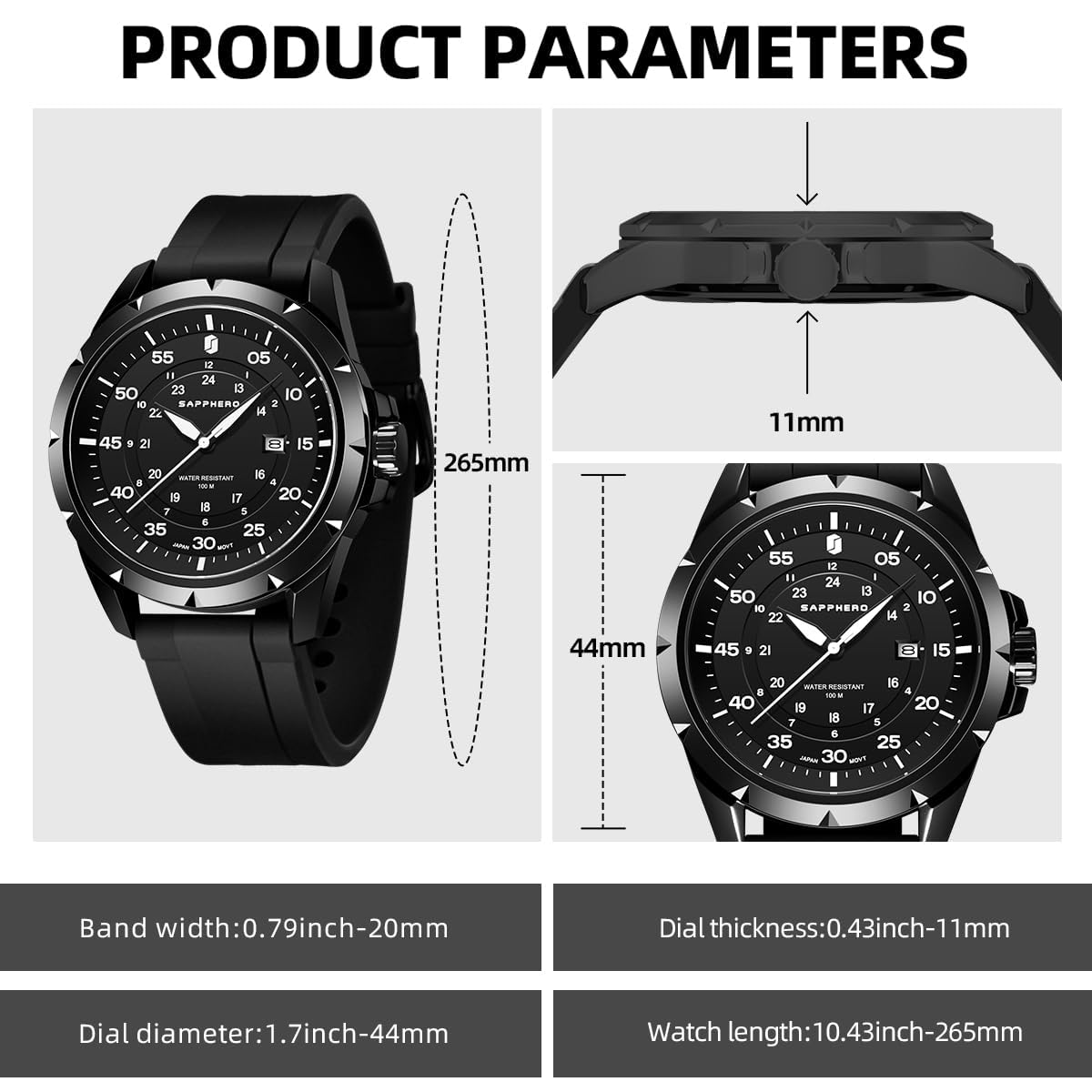 SAPPHERO Montres pour Hommes Montre de Luxe 50M étanche Montre-Bracelet pour Hommes Rendez-Vous d’Affaires Sport Temps Mode Acier Inoxydable Ruban/Bleu/Noir/Vert/Or Rose