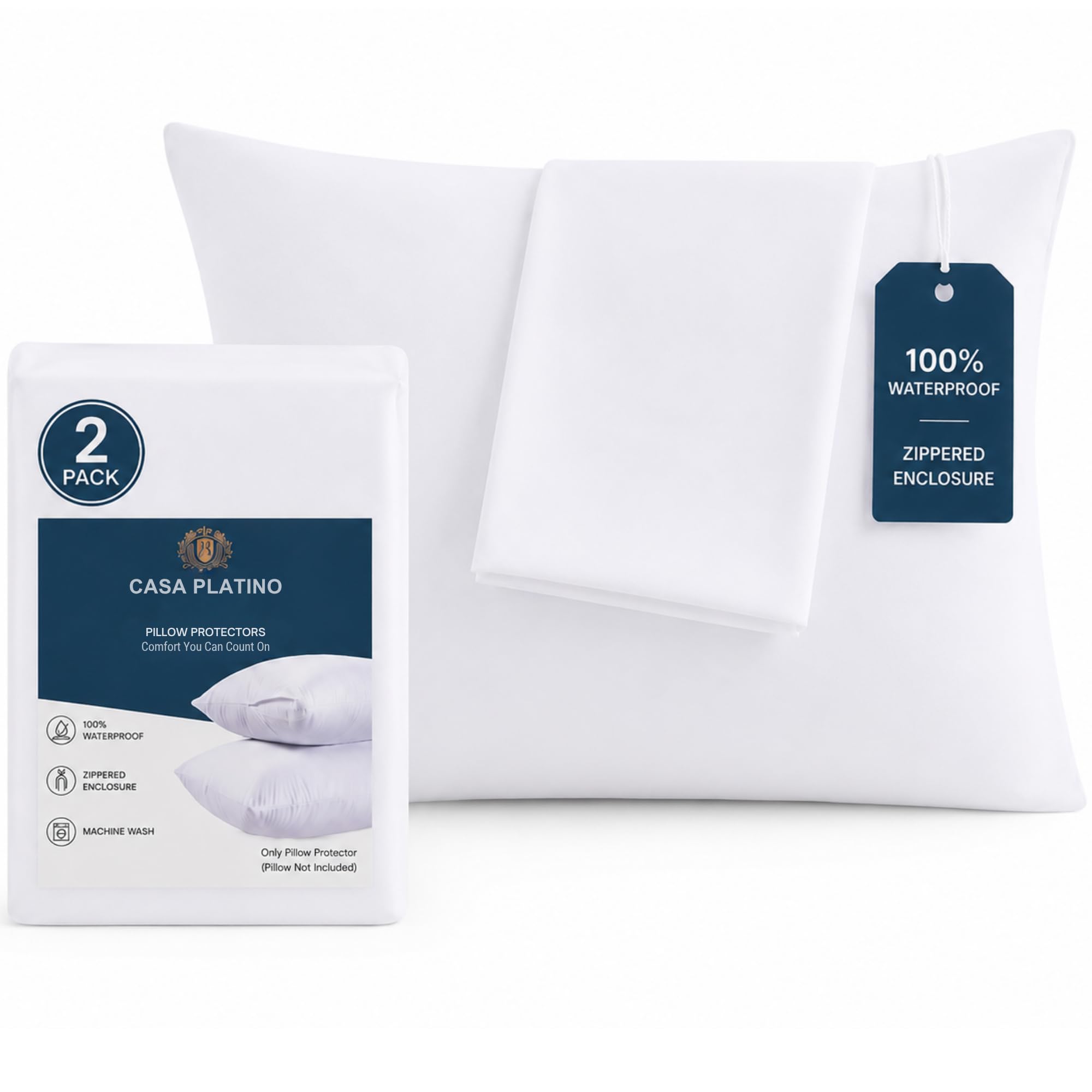 Waterproof Zippered Pillow Protectors 50 x 70 cm, Pack of 2, Bedbug proof