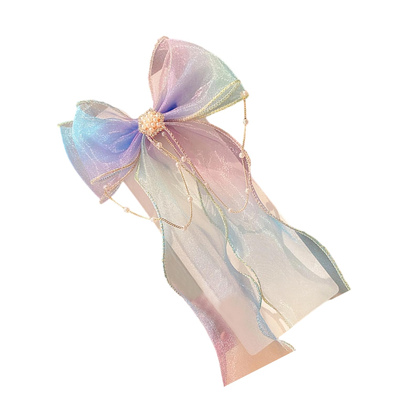YUXITA Elegant Hair Clip Rainbow Barrette Sweet Fashionable Flat Clip Hairpin Ribbon Bow for Bunches