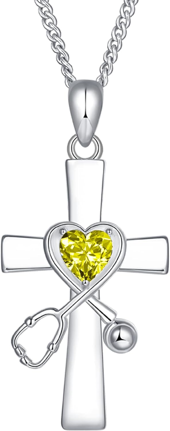 925 Sterling Silver Christian Cross Stethoscope Necklace - Inspirational Medical Jewelry Gift for Nurses, Doctors & Healthcare Professionals - Birthday, Valentine’s Day, Nurse Graduation Gift