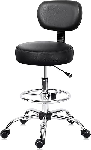 Silla giratoria de dibujo con soporte trasero y reposapiés ajustable, silla de escritorio de oficina multiusos para bar, cocina, tienda, color negro