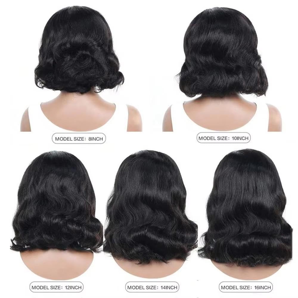 Haarpflege Kurze Bob Perücke Für Damen Gewellt 13 X 5 X 2 Lace Front Echthaar Perücken | Mittelteil Bob, 25,4 cm (10 Zoll)