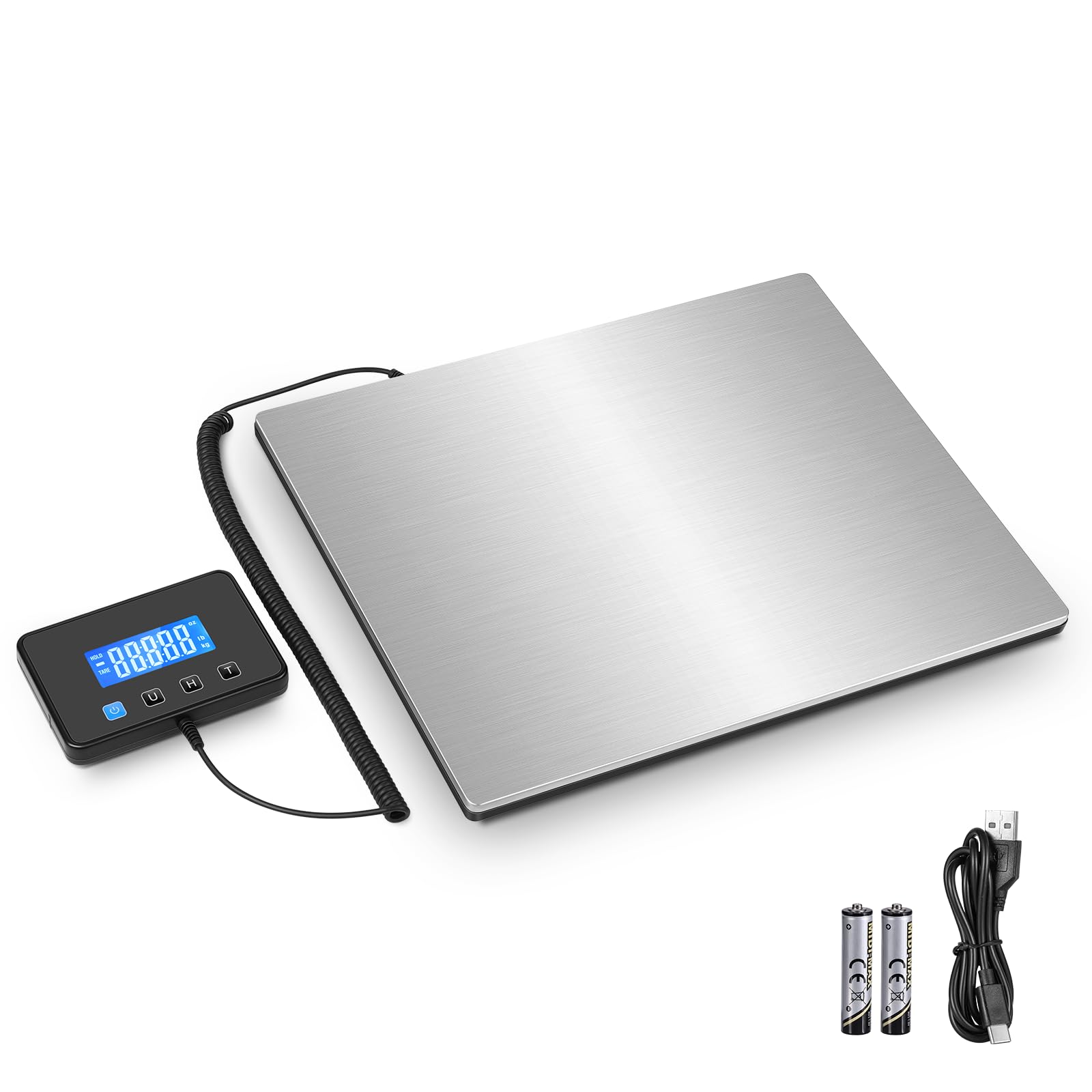 Drcowu 300kg Digital Shipping Scale, Heavy Duty Postal Scale with Hold/Tare, Large Platform, Separate Screen, Ideal for Small Businesses & Packages, Includes Battery & Charging Cable