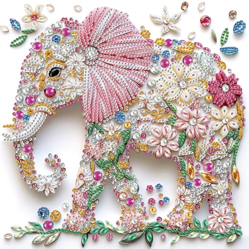 Sanjee Diamond Painting Kits Elephant 5D Special Shape Animal Diamond Art Kits for Adults Crystal Rhinestones Art Craft for Beginners DIY Home Wall Decor Gift 12 × 12 Inches