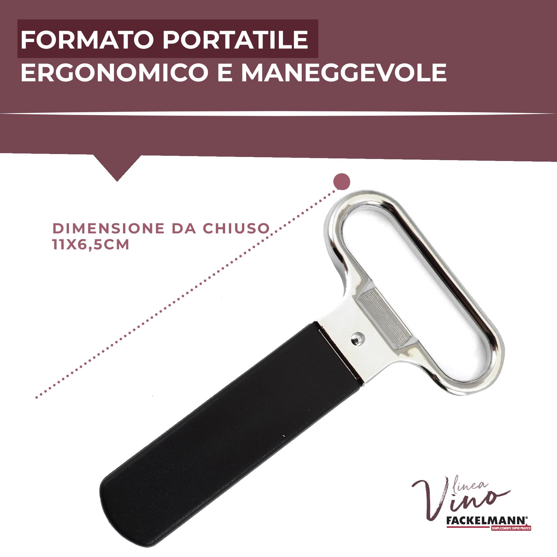 Fackelmann Cavatappi Estrattore di Sughero Professionale, Apribottiglie a due punte, materiale resistente in lega di zinco e ABS, dimensioni 11 x 5 cm