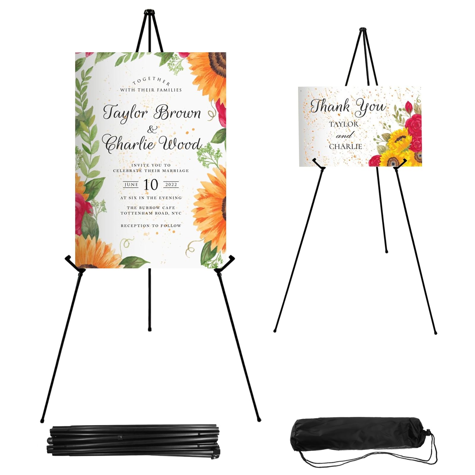 JEAWIWI 2PCS Black Easel Stand for Wedding Sign Stand, 66 Inch Portable Adjustable Poster Stands for Display, Floor Tripod Collapsible Display Easel,