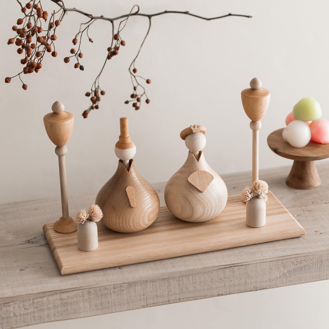 Amazon | bcbasics オリジナルセット (桐箱&花差し付き) 木製ひな人形