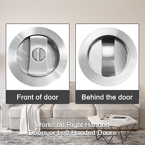 Miniatura 4 de LWZH Cerradura de puerta de bolsillo redondo de privacidad plateada cepillada, pestillo de manija empotrada invisible, cerradura de hardware de