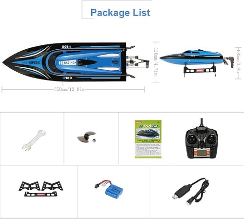 Miniatura 9 de GoolRC H100 - Barco a control remoto de 2.4 GHz para niños y adultos, 180° flipping 20KM/H de alta velocidad eléctrico RC barco para piscinas lagos