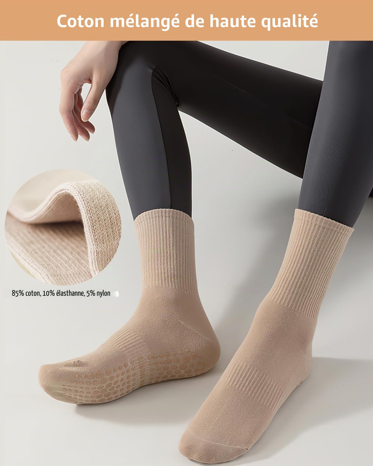 Yikki Lot de 4 Paires de Chaussettes Antidérapantes pour Femme, Idéales pour la danse, le fitness, la gym, le ballet, le trampoline, la maison et l'hôpital, taille unique