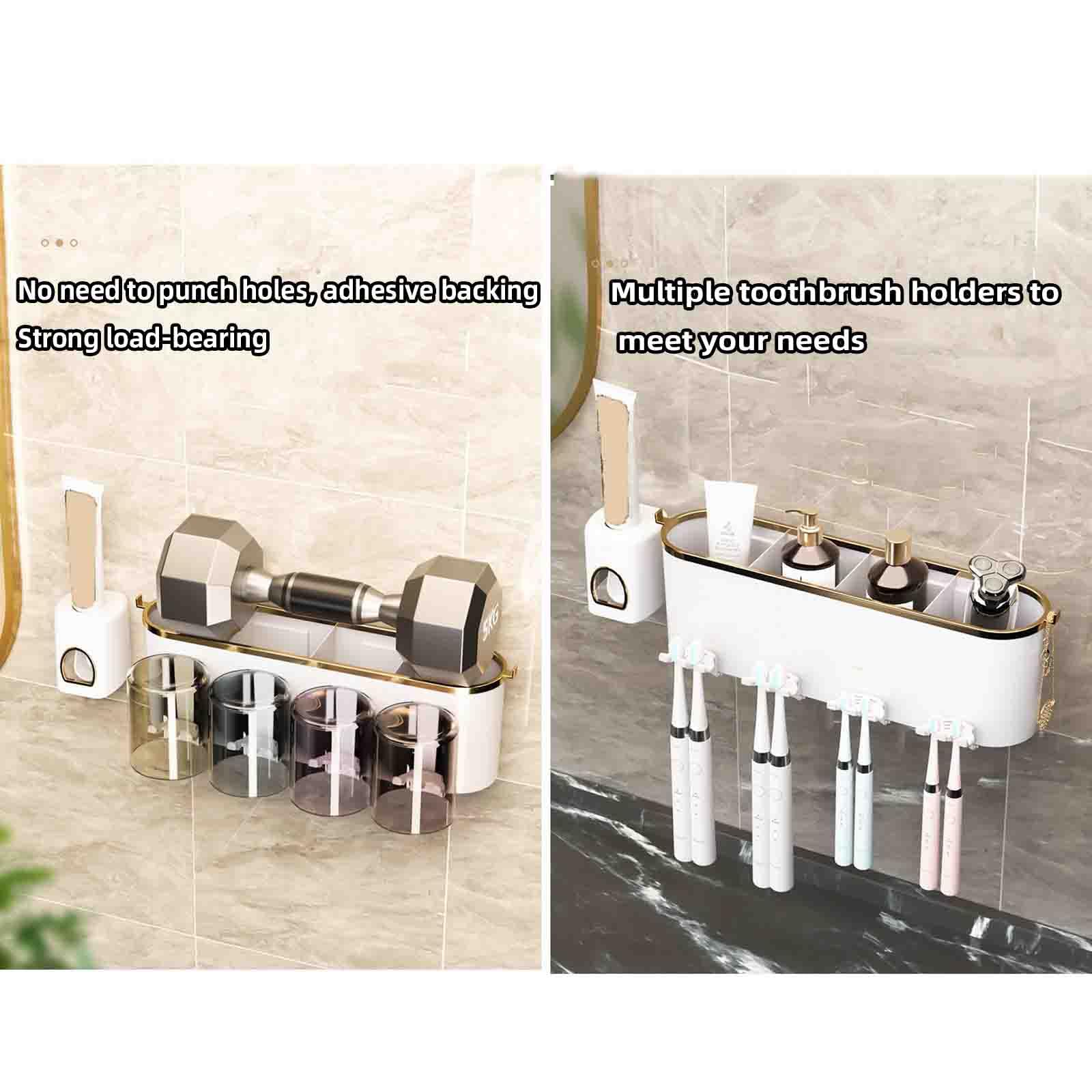 JUSHZ Porta Dentifricio Porta Spazzolino da Muro Portaspazzolini da Bagno Porta Spazzolini Portaspazzolino da Parete da Viaggio Spremi Dentifricio Montato A Parete (28x 7.5x9.7cm,White)